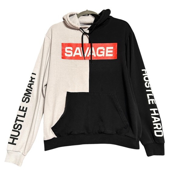 Savage Hoodie The Young Wild Hustle Hard Smart Y2K Large Skater Punk Distressed - Picture 2 of 16